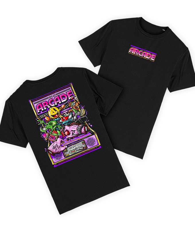 Compra tu camiseta exclusiva edición ARCADE de OCP Olimpic Cable Park. Sólo en PataPalo Market.